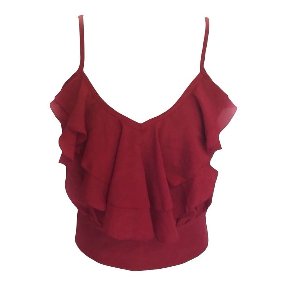 Alythea Women's Red Ruffle Cropped Tank Top | Size Small - Picture 2 of 6